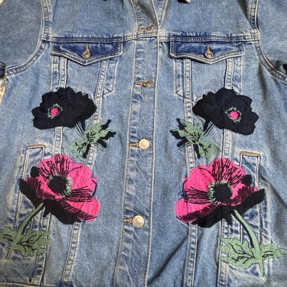 Embroidered Denim Jean Jacket US Size 4‎ Floral Boho - Picture 7 of 7